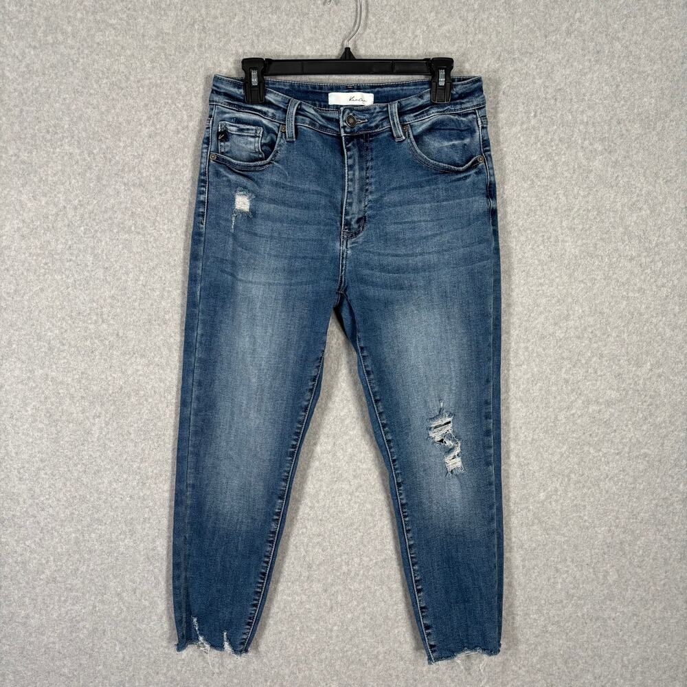 KanCan Crop Jeans 29 Holes Raw Frayed Hem Distressed Skinny Stretch Western‎